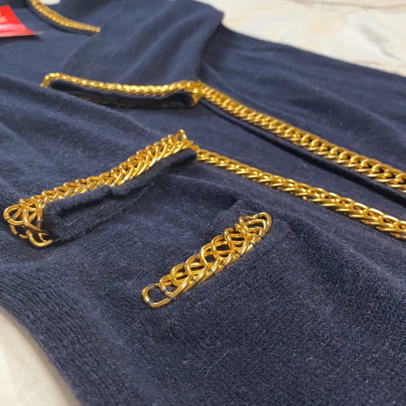 Navy Blue Cardigan with gold chain details - Picture 3 of 4